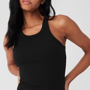 Alo black GODDESS RIBBED GO-TO DRESS Bodycon Mini Medium $98 NWT Racerback